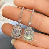 Baguette CZ Dangle Party Earrings 925 Silver Bridal Jewelry