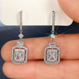 Baguette CZ Dangle Party Earrings 925 Silver Bridal Jewelry