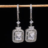 Baguette CZ Dangle Party Earrings 925 Silver Bridal Jewelry