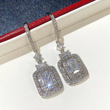 Baguette CZ Dangle Party Earrings 925 Silver Bridal Jewelry