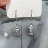 Baguette CZ Dangle Party Earrings 925 Silver Bridal Jewelry