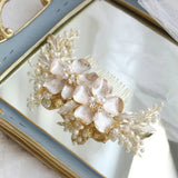 Enamel Flowers Bridal Hair Comb Pearl Headdress Hand Leaf Hair Accessories