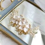 Enamel Flowers Bridal Hair Comb Pearl Headdress Hand Leaf Hair Accessories