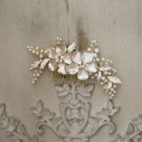 Enamel Flowers Bridal Hair Comb Pearl Headdress Hand Leaf Hair Accessories