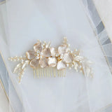 Enamel Flowers Bridal Hair Comb Pearl Headdress Hand Leaf Hair Accessories
