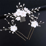 Flower Pearls Hair Sticks Wedding Head Comb Hairpins Set