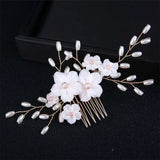 Flower Pearls Hair Sticks Wedding Head Comb Hairpins Set