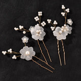 Flower Pearls Hair Sticks Wedding Head Comb Hairpins Set