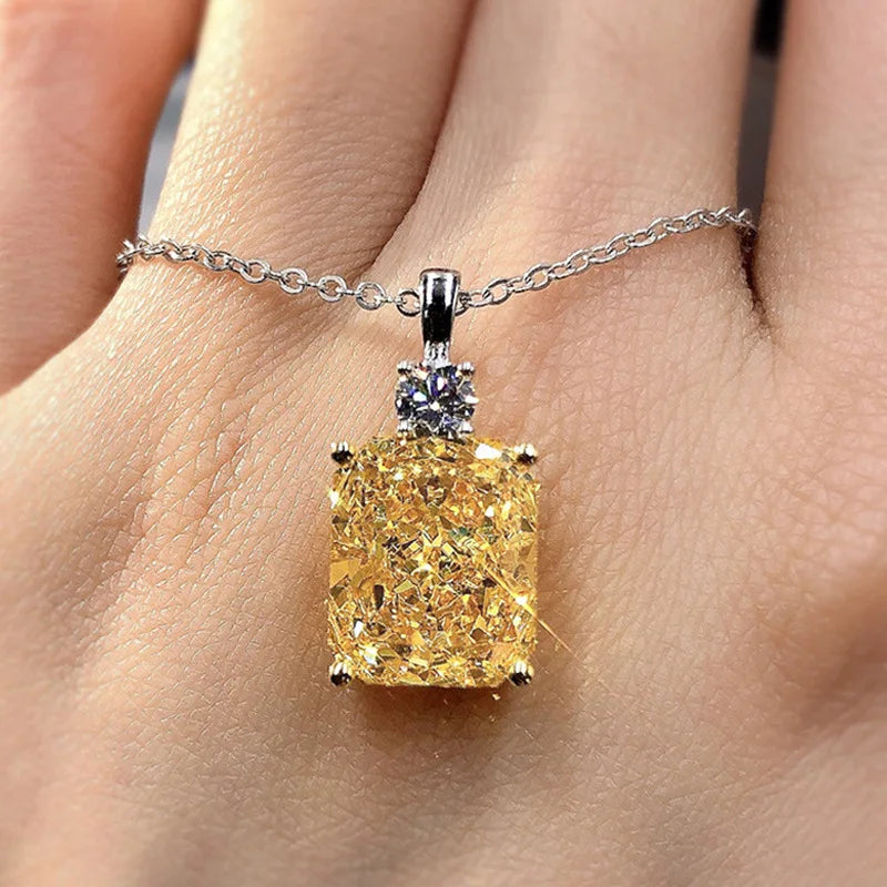 Yellow Cubic Zirconia Pendent Necklace - Women's Engagement Jewelry