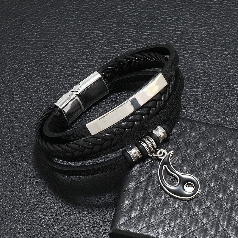 Gossip Retro Leather Bracelet for Men Personality Alloy Hand-made Multi-Layered
