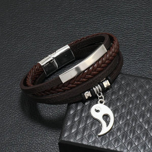 Gossip Retro Leather Bracelet for Men Personality Alloy Hand-made Multi-Layered