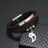Gossip Retro Leather Bracelet for Men Personality Alloy Hand-made Multi-Layered