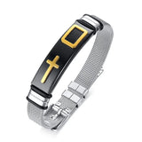 Gosun Titanium Steel Cross Stainless Steel Mesh Belt Men's Bracelet