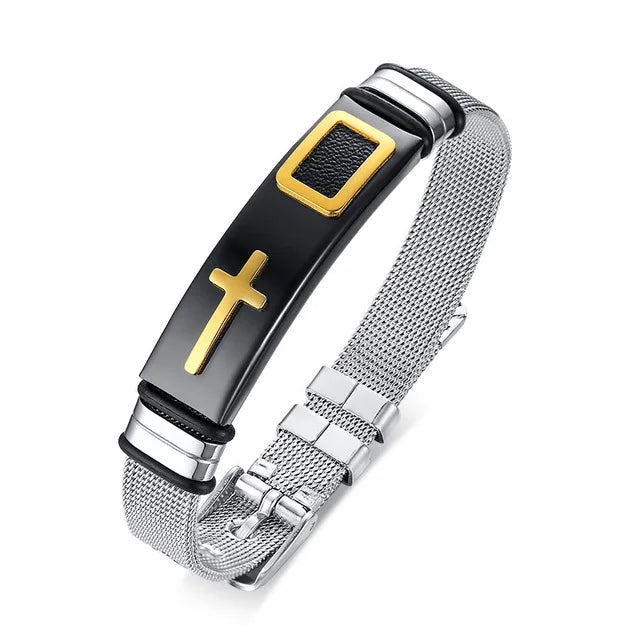 Gosun Titanium Steel Cross Mesh Belt Bracelet Men's Size Adjustable