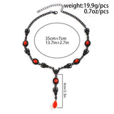 Goth Bat Water Drop Crystal Chest Chain Necklace Vintage Geometric Choker