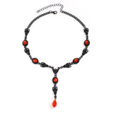 Goth Bat Water Drop Crystal Chest Chain Necklace Vintage Geometric Choker