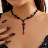 Goth Bat Water Drop Crystal Chest Chain Necklace Vintage Geometric Choker