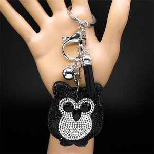 Goth Owl Alloy Keychain Animal Rhinestone Key Ring Bag Car Accessories