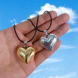 Goth Leather Braid Love Heart Pendant Choker Necklace