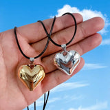 Goth Leather Braid Love Heart Pendant Choker Necklace