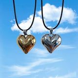 Goth Leather Braid Love Heart Pendant Choker Necklace