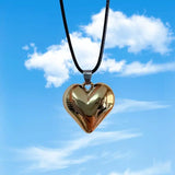 Goth Leather Braid Love Heart Pendant Choker Necklace