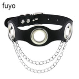 Goth Lock Chain PU Leather Choker Necklace Women Heart Necklace