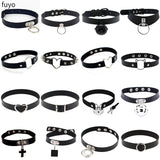 Goth Lock Chain PU Leather Choker Necklace Women Heart Necklace