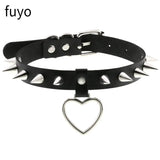 Goth Lock Chain PU Leather Choker Necklace Women Heart Necklace