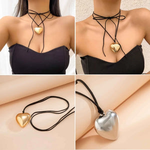 Goth Chains Necklace Punk Choker Big Heart Pendant Clavicle Chain
