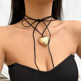 Goth Chains Necklace Punk Choker Big Heart Pendant Clavicle Chain