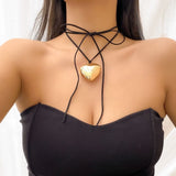 Goth Chains Necklace Punk Choker Big Heart Pendant Clavicle Chain