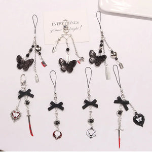 Goth Charm Pendant Key Chain Punk Butterfly Bat Heart Keyring