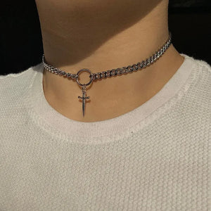 Gothic Choker Ring Dagger Necklace - Cosplay Grunge Punk