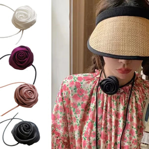 Rose Pendant Choker Necklace for Women Weave Knotted Bowknot Chain Jewelry