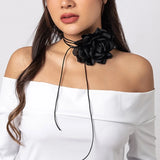 Rose Pendant Choker Wax Rope Necklace Women Bowknot Chain Jewelry