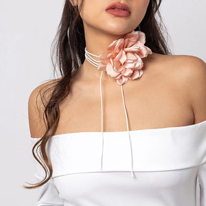 Rose Pendant Choker Wax Rope Necklace Women Bowknot Chain Jewelry