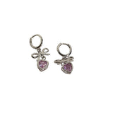 Goth Bow Heart Earrings Pink Peach Pendant Egirl Y2K Accessories