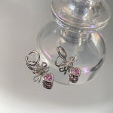 Goth Bow Heart Earrings Pink Peach Pendant Egirl Y2K Accessories