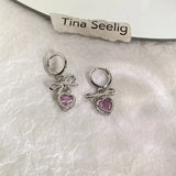 Goth Bow Heart Earrings Pink Peach Pendant Egirl Y2K Accessories