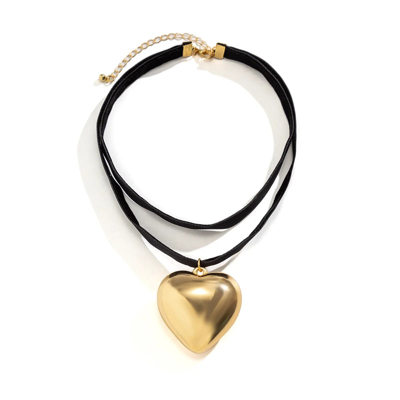 Goth Big Love Heart Pendant Necklace for Women