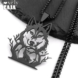 Goth Full Moon Wolf Head Pendant Necklace Forest Tree Animal Jewelry N2032S03