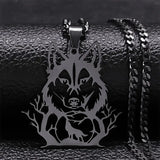 Goth Full Moon Wolf Head Pendant Necklace Forest Tree Animal Jewelry N2032S03