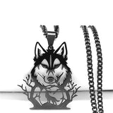 Goth Full Moon Wolf Head Pendant Necklace Forest Tree Animal Jewelry N2032S03