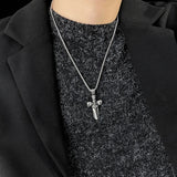 Goth Retro Sword Skull Pendant Necklace Punk Stainless Steel Skeleton Neck Chain