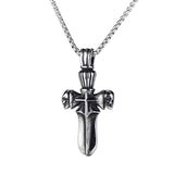 Goth Retro Sword Skull Pendant Necklace Punk Stainless Steel Skeleton Neck Chain