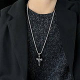 Goth Retro Sword Skull Pendant Necklace Punk Stainless Steel Skeleton Neck Chain