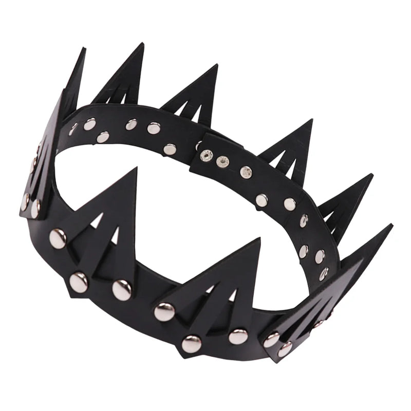 Gothic Tiara Hair Band Vintage Leather Crowns Halloween King Royal Men