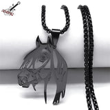 Goth Horse Head Pendant Necklace Stainless Steel Animal Chain Horse Lover Gift