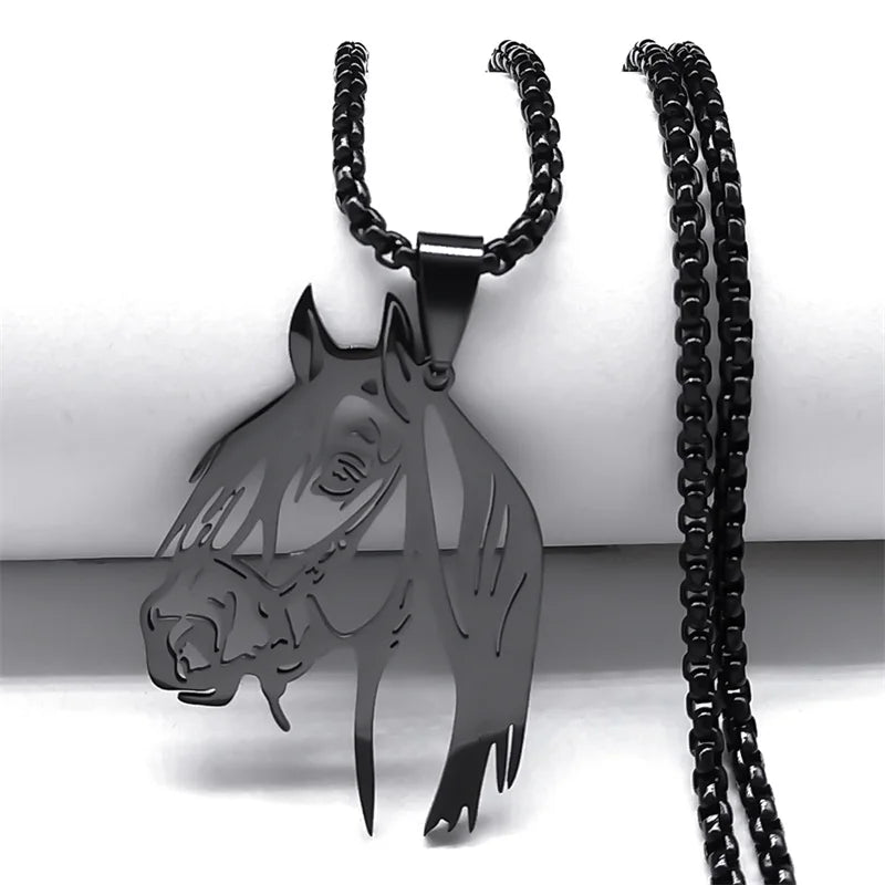 Goth Horse Head Pendant Necklace Stainless Steel Animal Chain Horse Lover Gift